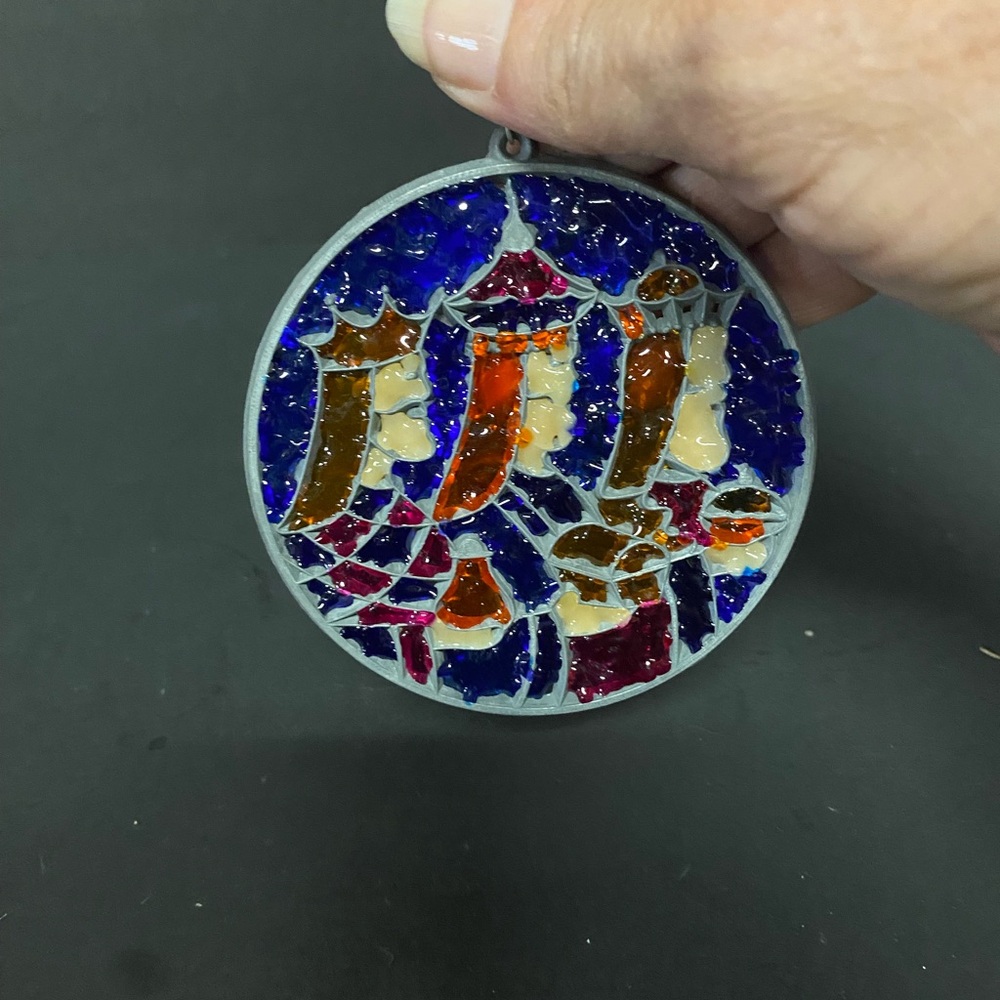Vintage Stained Glass Sun Catcher Three Vise Men Ornament